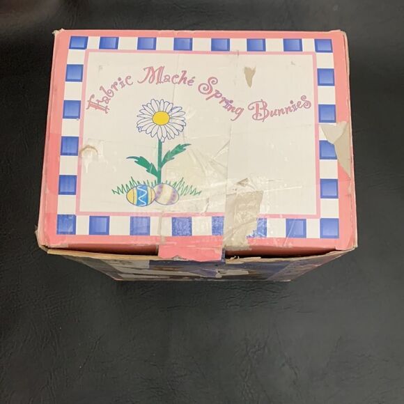 Fabric Mache Spring Bunnies Easter 11 Inches Tall Gifts Handcrafted Decoration - Picture 11 of 11